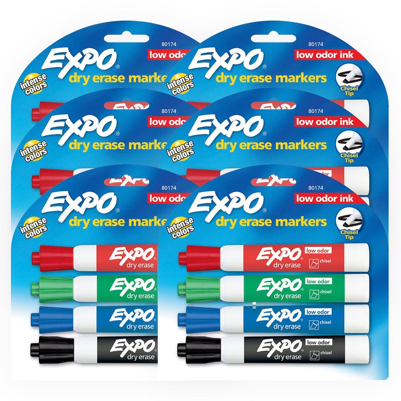 EXPO Low Odor Dry Erase Markers, Chisel Tip, Assorted Colors, 6 Packs of 4 (24 Count) - Image 1